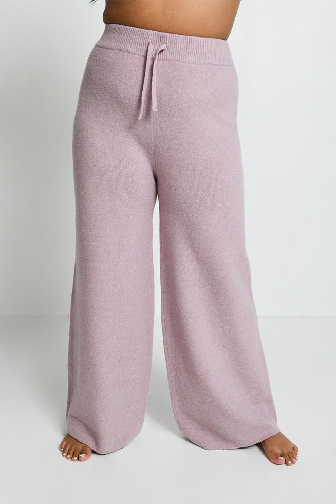 Curve Knit Wide Leg Lounge Trousers - Pink