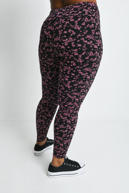 Curve Everyday High Waisted Leggings - Black/Burgundy Floral