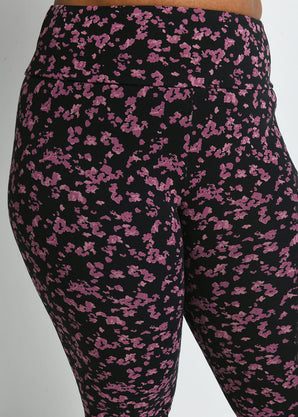 Curve Everyday High Waisted Leggings - Black/Burgundy Floral