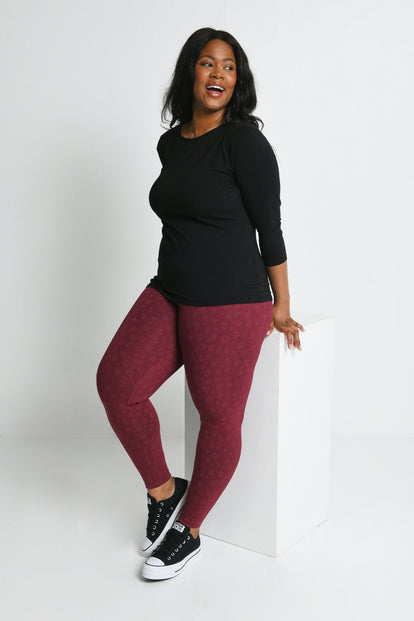 Curve Everyday High Waisted Leggings - Burgundy Animal Print