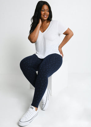 Curve Everyday High Waisted Leggings - Navy Animal Print