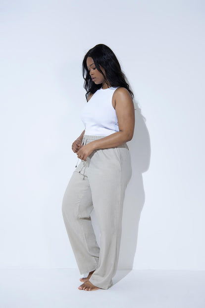 Curve Linen Trousers - Stone