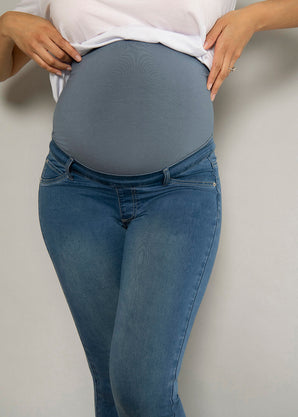 Ankle Grazer Maternity Jeggings - Mid Blue