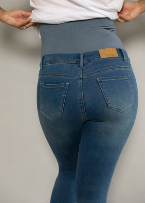 Ankle Grazer Maternity Jeggings - Mid Blue