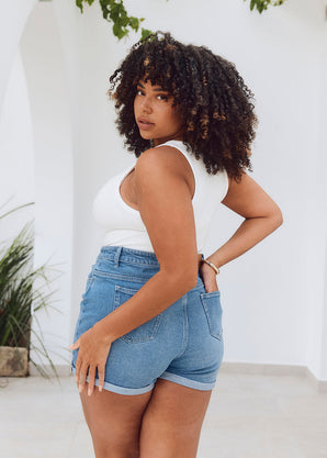 Curve Denim Shorts - Mid Blue