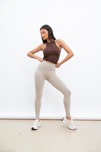 Everyday High Waisted Leggings - Oatmeal Beige