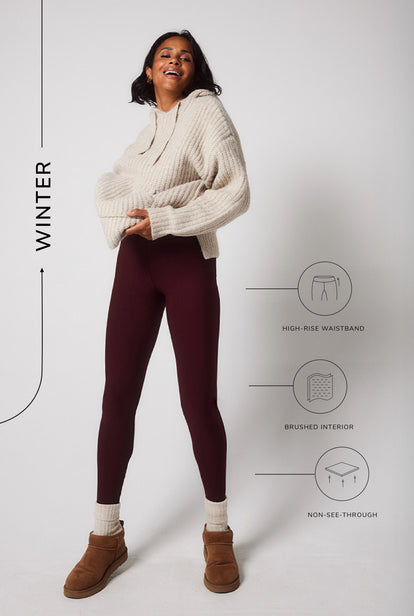 Winter Everyday High Waisted Leggings - Burgundy