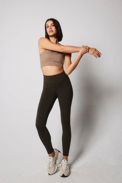 Focus High Waisted Sports Leggings - Olive Green