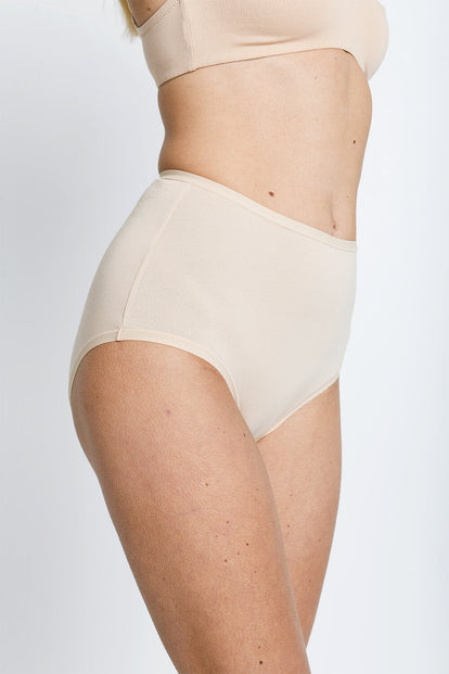 High Rise Cotton Full Briefs 3 Pack - Beige