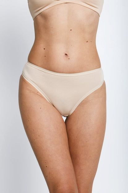 Cotton High Leg Knickers 3 Pack - Beige