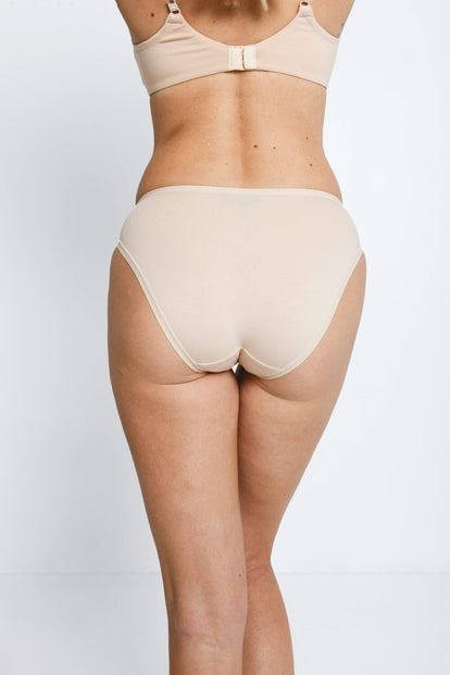 Cotton High Leg Knickers 3 Pack - Beige