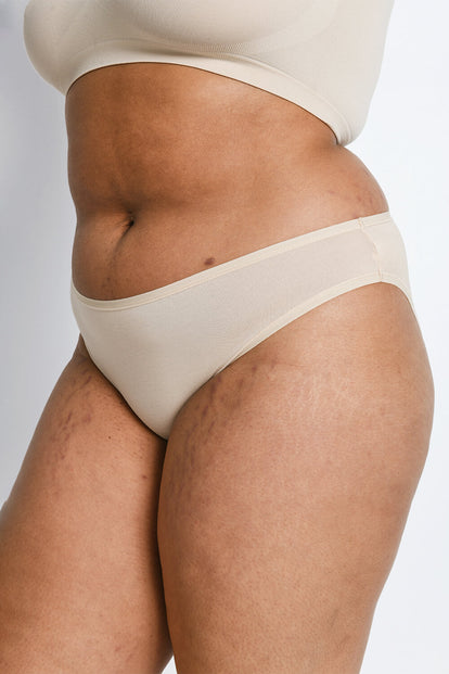 Curve Cotton High Leg Knickers 3 Pack - Beige