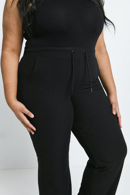 Curve Ribbed Wide Leg Trousers - Black