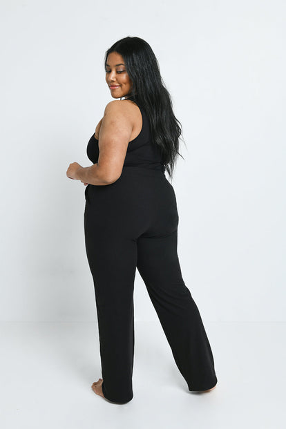 Curve Ribbed Wide Leg Trousers - Black