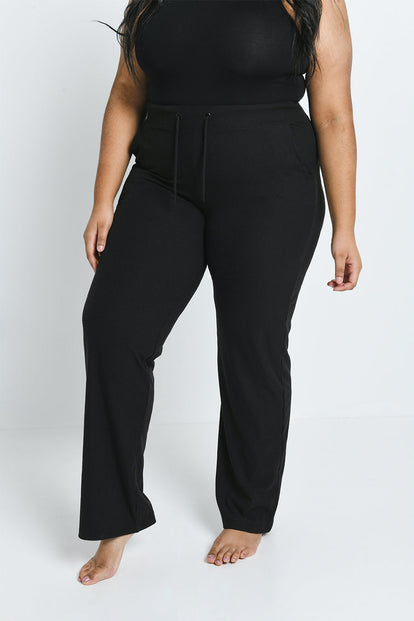 Curve Ribbed Wide Leg Trousers - Black