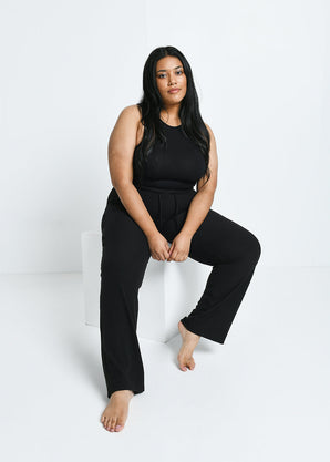 Curve Ribbed Wide Leg Trousers - Black