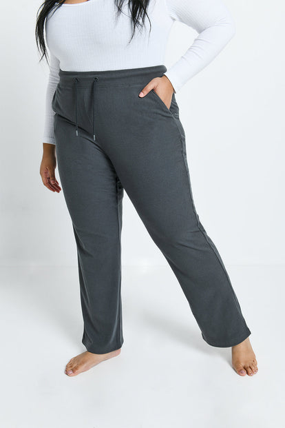 Curve Ribbed Wide Leg Trousers - Grey