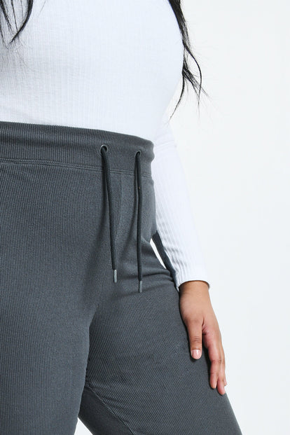 Curve Ribbed Wide Leg Trousers - Grey