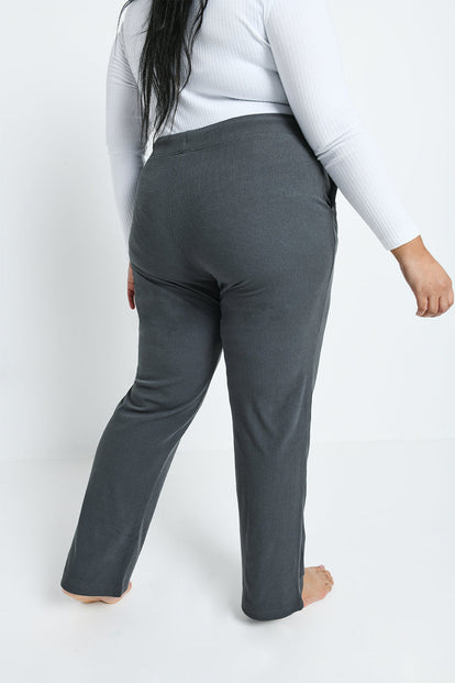 Curve Ribbed Wide Leg Trousers - Grey