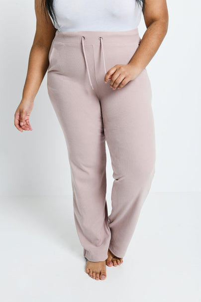 Curve Ribbed Wide Leg Trousers - Pink