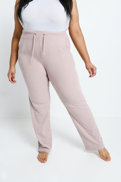 Curve Ribbed Wide Leg Trousers - Pink