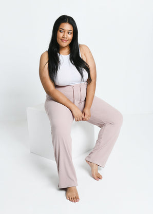 Curve Ribbed Wide Leg Trousers - Pink