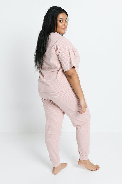 Curve Brushed Cotton Pyjama Set - Dusty Pink Striped