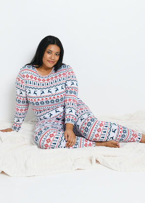 Curve Soft Touch Pyjama Set - White Christmas Print