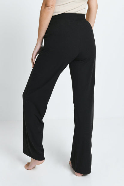 Ribbed Wide Leg Trousers - Black