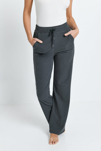 Ribbed Wide Leg Trousers - Grey