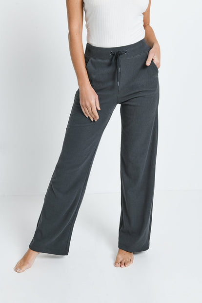 Ribbed Wide Leg Trousers - Grey