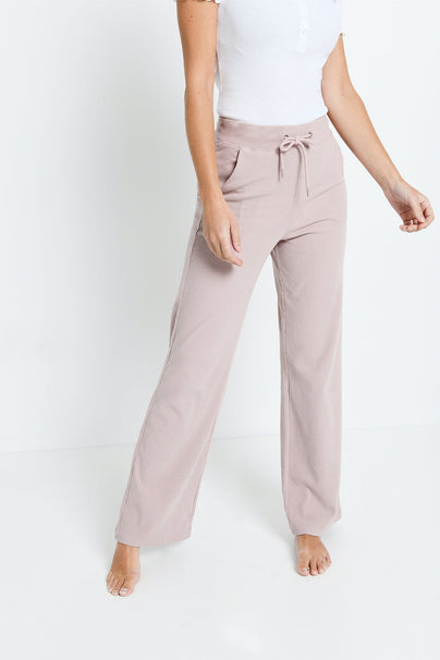 Ribbed Wide Leg Trousers - Pink