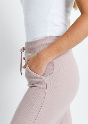 Ribbed Wide Leg Trousers - Pink