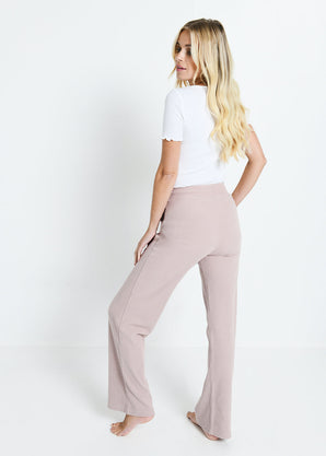 Ribbed Wide Leg Trousers - Pink