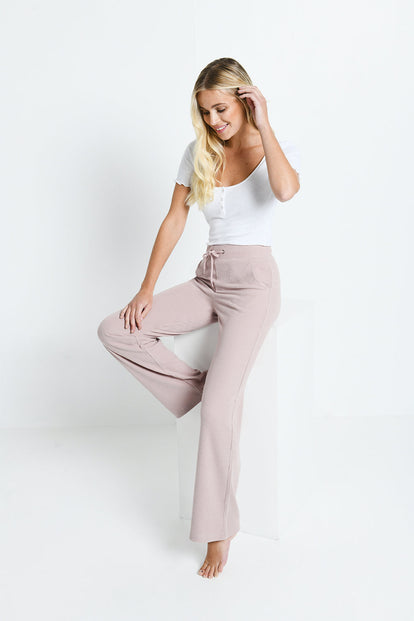 Ribbed Wide Leg Trousers - Pink