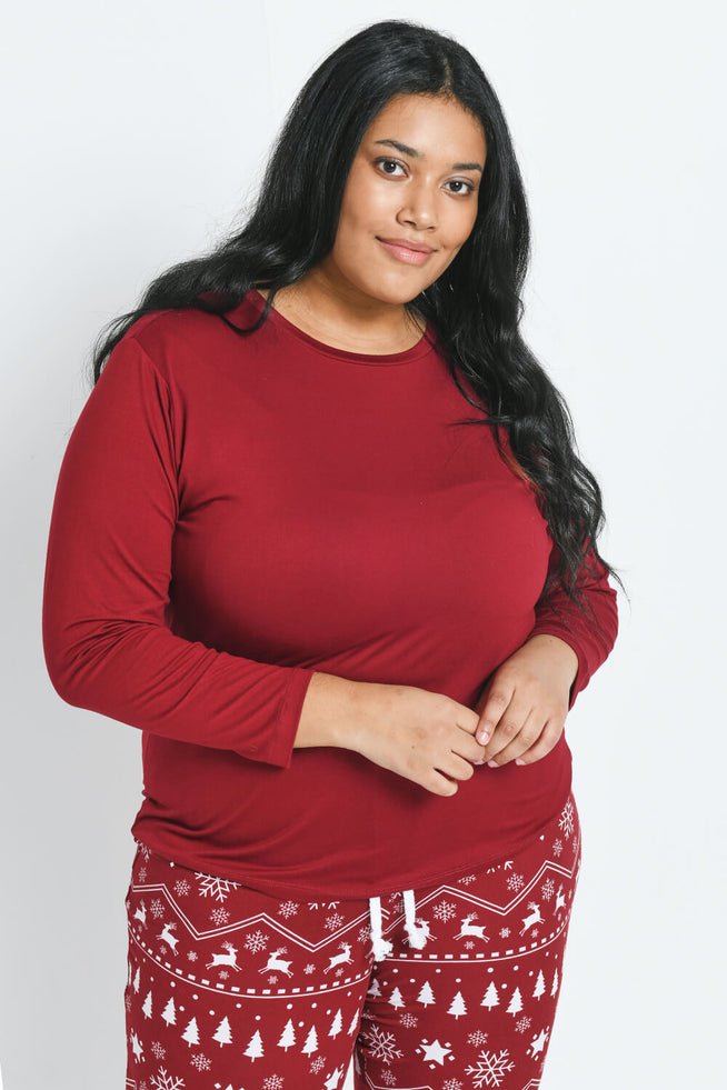 Curve Soft Touch Pyjama Set - Burgundy Christmas Print