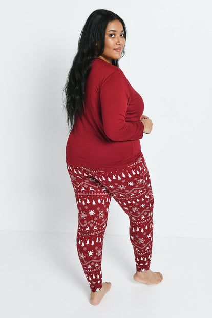 Curve Soft Touch Pyjama Set - Burgundy Christmas Print