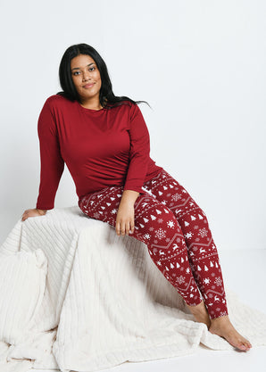 Curve Soft Touch Pyjama Set - Burgundy Christmas Print