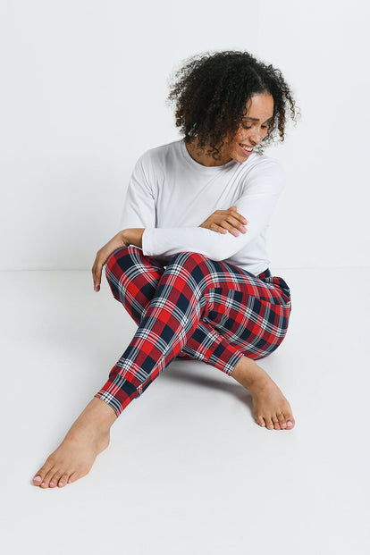 Soft Touch Pyjama Set - Navy & Red Check