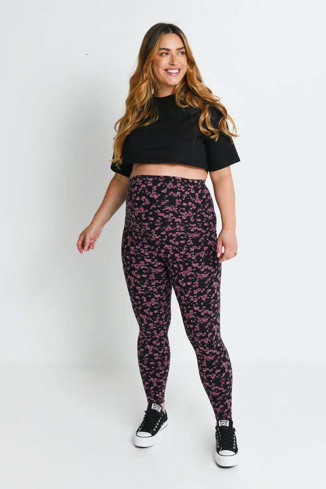 Maternity Everyday Leggings - Black/Burgundy Floral