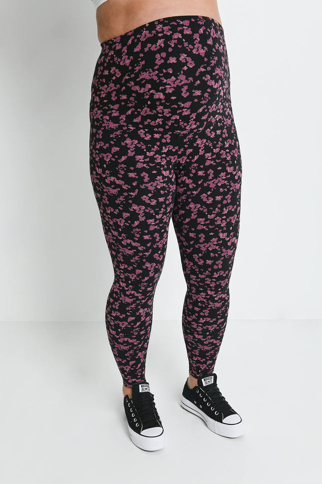 Maternity Everyday Leggings - Black/Burgundy Floral