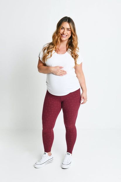 Maternity Everyday Leggings - Burgundy Animal Print