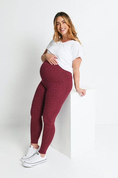 Maternity Everyday Leggings - Burgundy Animal Print