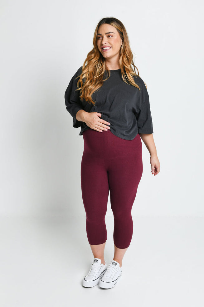 Maternity Everyday Cropped Leggings - Burgundy