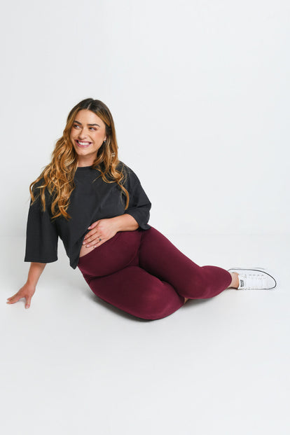 Maternity Everyday Cropped Leggings - Burgundy