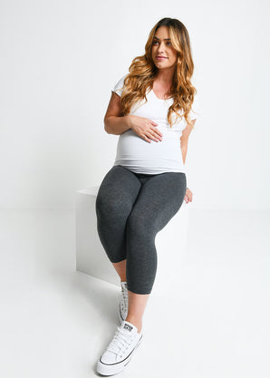 Maternity Everyday Cropped Leggings - Dark Grey Marl