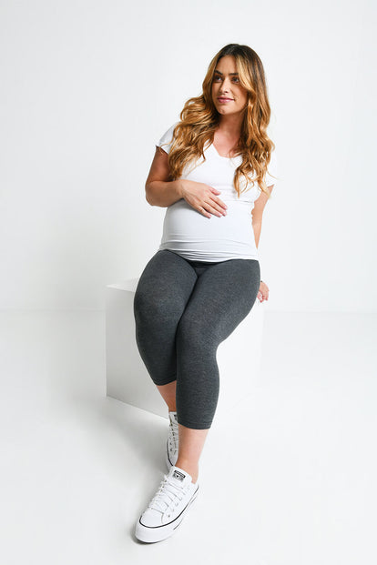 Maternity Everyday Cropped Leggings - Dark Grey Marl