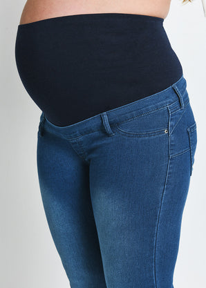 Maternity Cropped Jeggings - Mid Blue