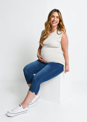 Maternity Cropped Jeggings - Mid Blue