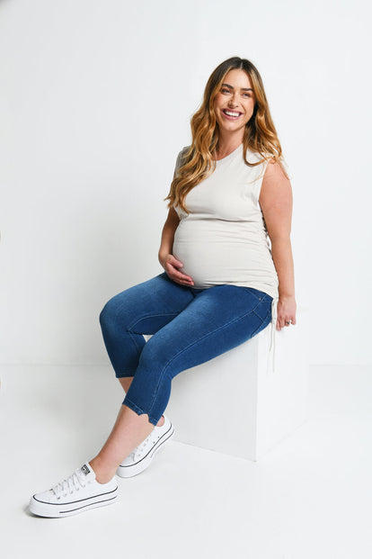 Maternity Cropped Jeggings - Mid Blue